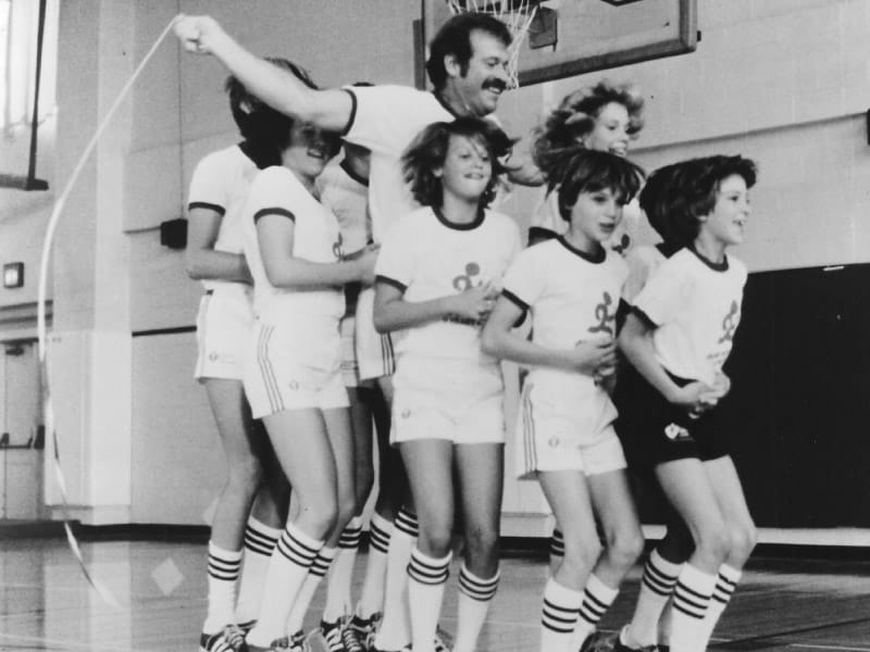 With their coach, physical education teacher Richard Cendali (center), the Skip-Its were the 1981 national demonstration team for Jump Rope For Heart, a school-based challenge that preceded today's Kids Heart Challenge and American Heart Challenge. The jump-rope squad was from Boulder Valley, Colorado, schools. (91Ƶ archives)